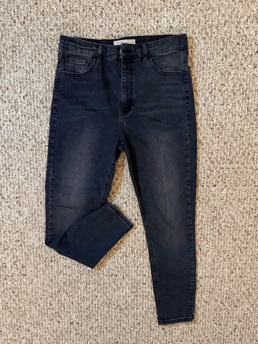 Topshop Jamie Skinny Jeans | Black Faded Wash | High Rise | W32 L30